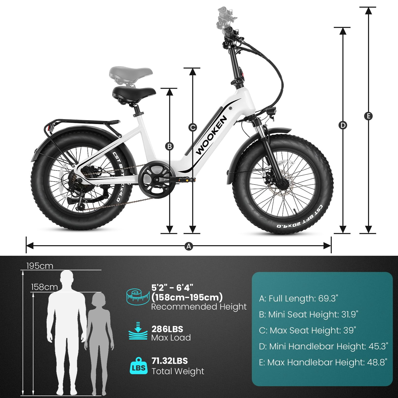 WOOKEN 20"X4.0 Fat Tire Electric Mountain Bike for Adults, Powerful Peak 1000W Electric Mountain Bicycle with 48V 624WH Removable Battery, Max speed 20MPH, UL2849
