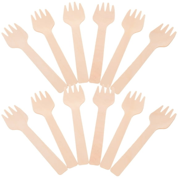 Cocktail Forks Mini Fork and Spoon Flatware Disposable Wood 10.30X2.50X0.50CM 100 Pcs
