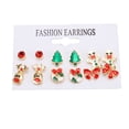 thumbnail image 4 of 6 pares de aretes navideños, estilos variados, colores vivos, aretes de aleación livianos a la moda para mujeres y niñas, cumpleaños, 4 of 14