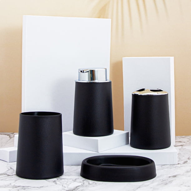 Juego de Baño de 4 Piezas con Dispensador de Jabón, Cepillo de Dientes, Vaso y Jabonera.