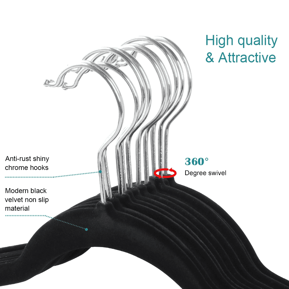 Renwick 100 Pieces Non Slip Velvet Clothing Hangers for All Ages, Black