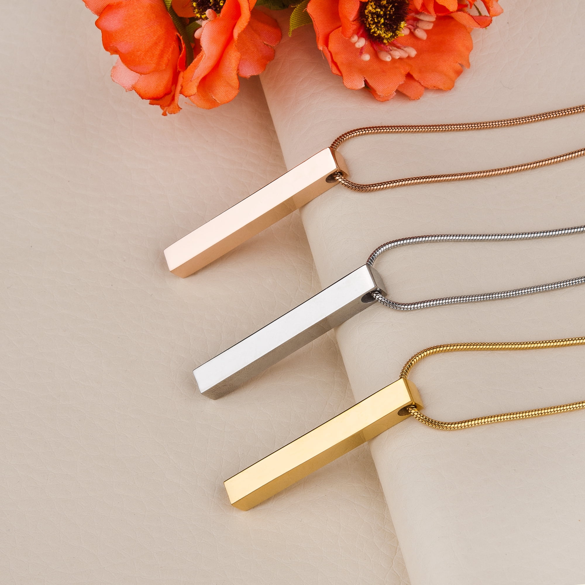 Rose Gold 3D Bar Cremation Necklace, Memorial Bar Ashes Holder Necklace, Bar Ashes Holder Container, Bar Keepsake, Bar Ashes Holder Pendant, Fill Kit and Ship Next Day! [Rose Gold, No Engraving]