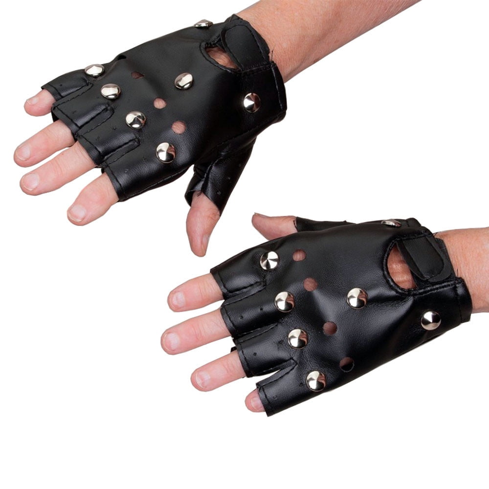 studded fingerless gloves