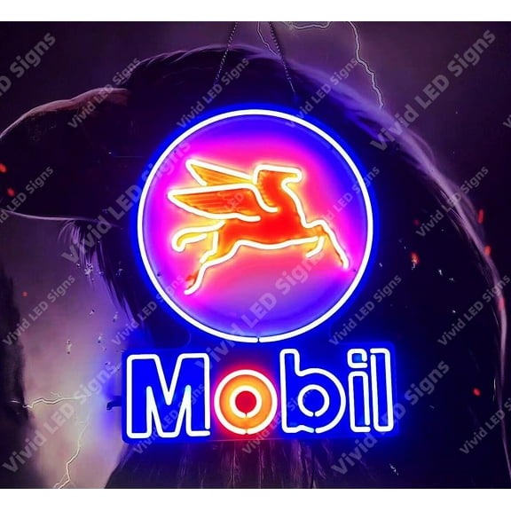 Queen Sense 24"x20" Mobilgas Mobil Gas Pegasus Oil LED Sign Light Neon Signs With Dimmer Party Home Wall Decor Lights W124MGPLV3VVD-XLED