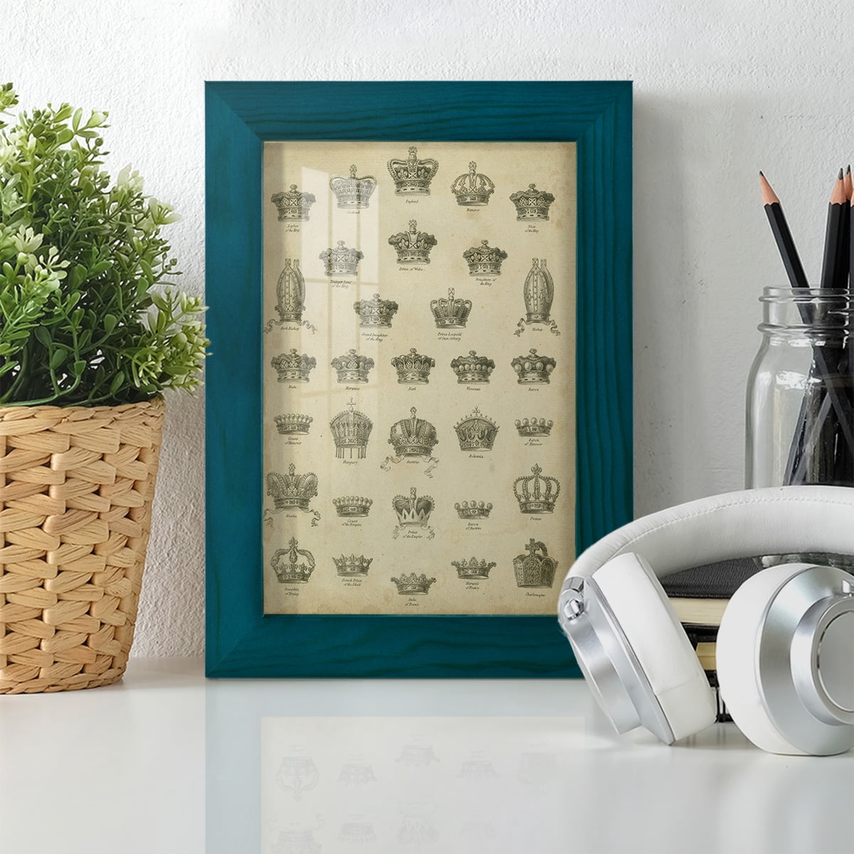 Heraldic Crowns & Coronets V -Framed Print w/glass-Ocean Blue