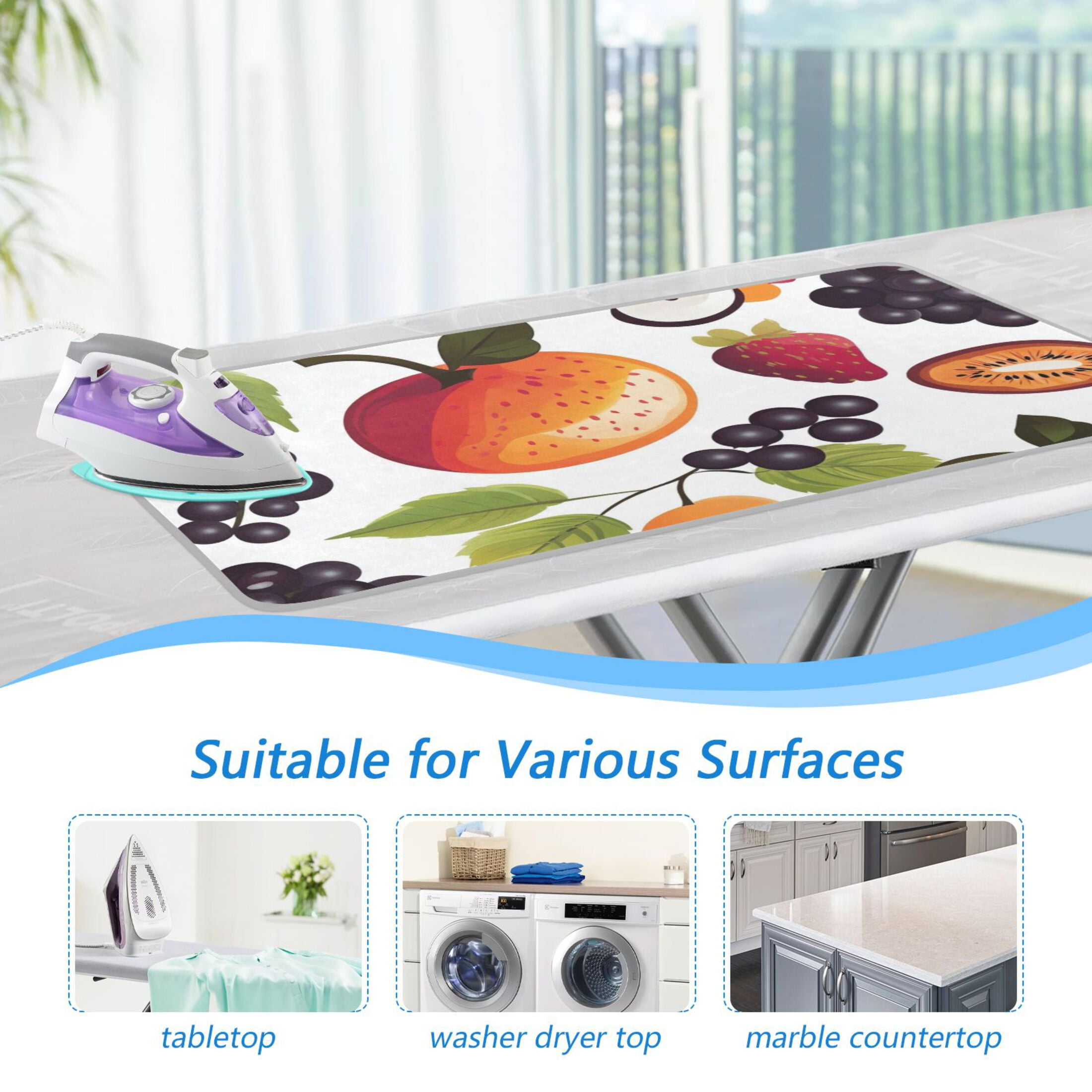 Cartoon Fruit Pattern Ironing Mat Blanket for Table Top Travel Portable Ironing Board Pad 47.2x27.6 Inch