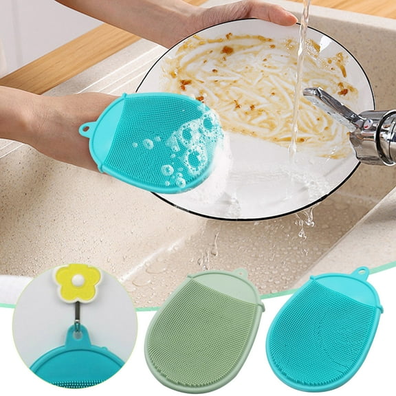 1Pcs Silicone Sponge Brush Under $5! Kadlawus Double Sided Silicone Scrubber with Bristles, Non-Scratch Dish Cleaning Brush for Pots Pans, Thick Silicone Sponge for Vegetables Dishes