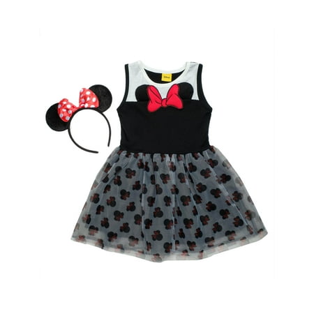 Minnie Mouse Girls Halloween Costume Dress & Red Headband w/Ears Bow 2-Piece