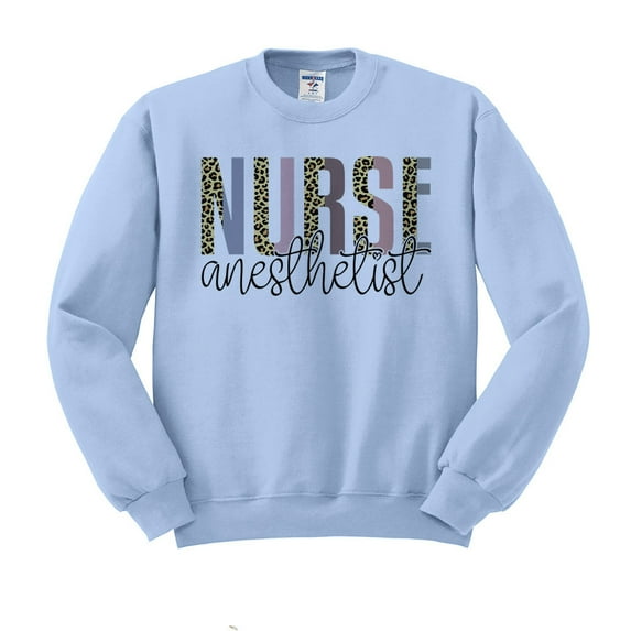 Anesthetist Nurse Leopard Print Sweatshirt Unisex Large Light Blue