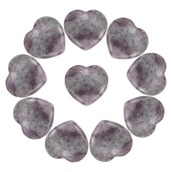Uxcell 10Pcs Natural Heart Shaped Crystal Stone, 0.8" Polished Love Gemstone Crystal, Pocket Rock Engraved Worry Stones for Women Valentines Gift Meditation 0.24" Thick, Dark Lepidolite