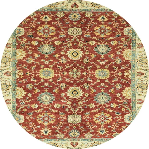 Ahgly Company Indoor Round Abstract Red Oriental Area Rugs, 3' Round