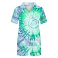 thumbnail image 5 of Aobny Cooling Fancy Women's Pajamas Green Spring Sleepwear Sets Tie-Dye Collared Short Sleeve Short Pants for Junior, 5 of 5
