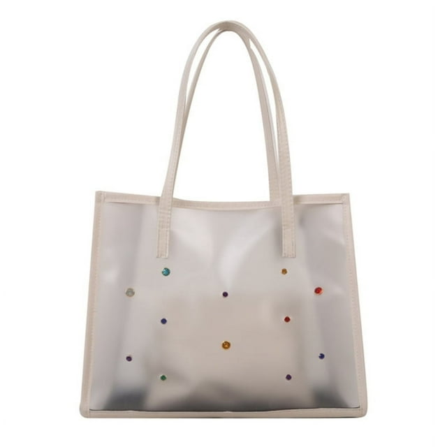 HLONK Stylish Clear PVC Tote Bag Large Capacity Handbag for Beach Work and Leisure