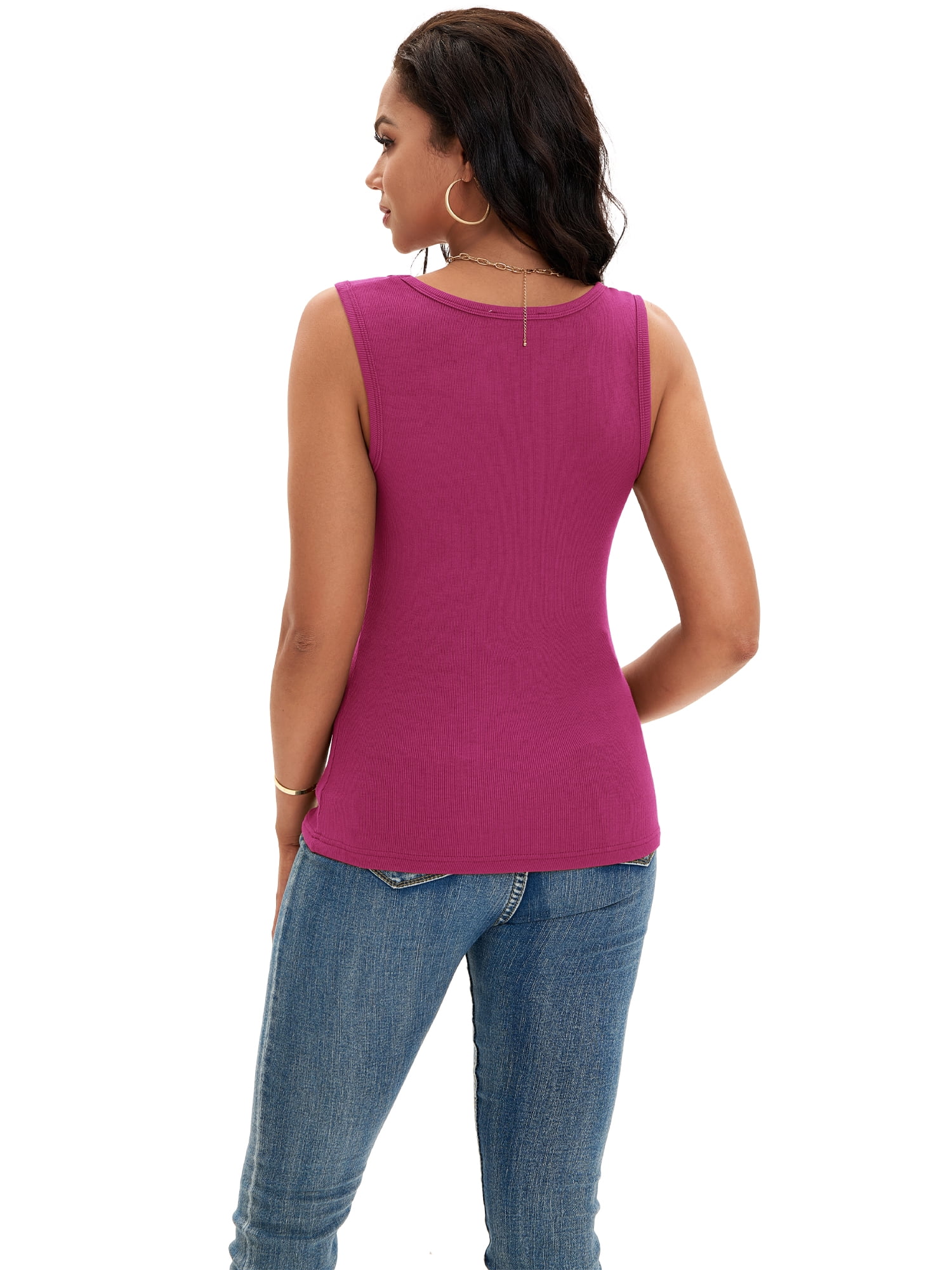DARING DIVA Women's Sleeveless Scoop Neck Casual Fitted Tee Shirts L Hot Pink