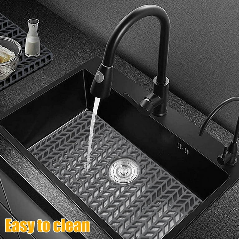 Kitchen Sink Mat, Grey Drying Board With Hollow Design, Pvc Sink