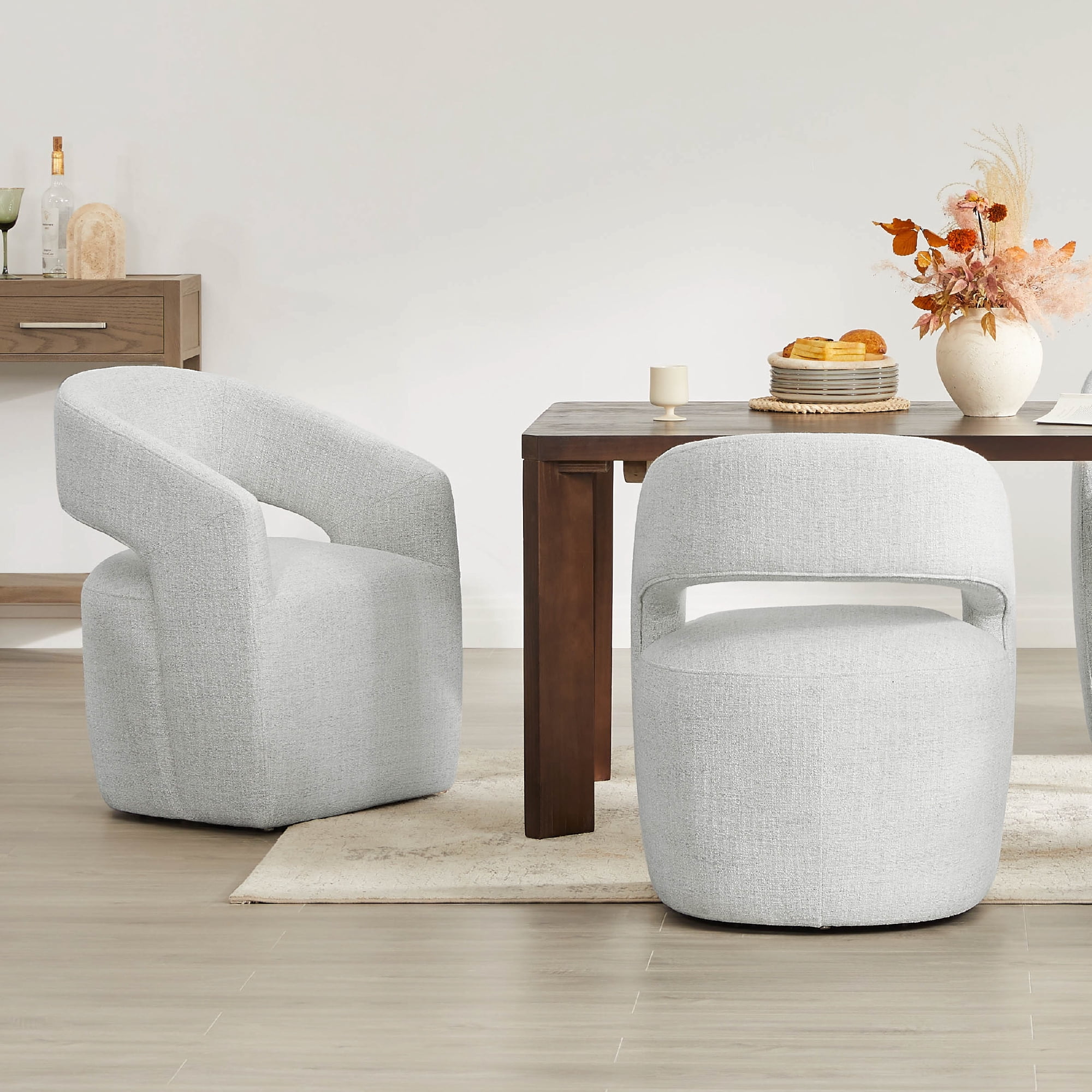 Spruce & Spring Barrel-Style Dining Chair with Upholstered Seat and Casters No Assembly Single, Cloud(Multi-colored)-Fabric