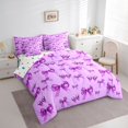 thumbnail image 3 of jejeloiu Cartoon Cute Bow 7pcs Bedding Comforter Set,Purple Kawaii Bowtie Queen Bedding Sets For Teens Reversible, 3 of 8