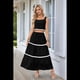 thumbnail image 5 of Conjunto de Playa de Verano de 2 Piezas para Mujer, Informal, Sin Mangas, Camiseta Corta y Falda Larga de Cintura Alta. Negro M, 5 of 9