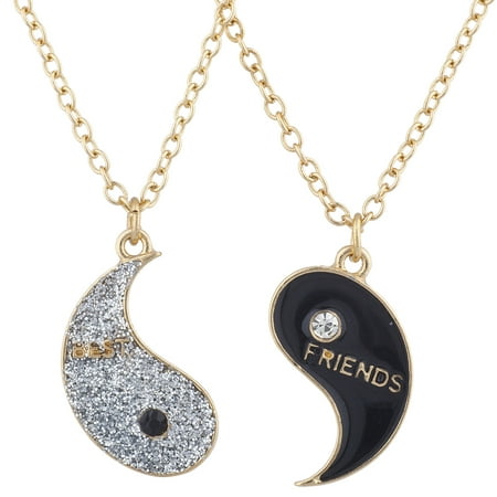 Lux Accessories Gold Tone Glitter yin Yang Best Friends BFF Necklace Set