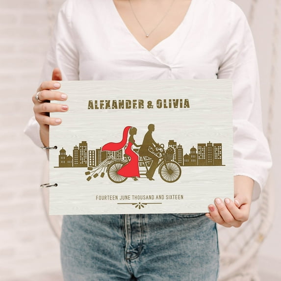 Darling Souvenir Personalized Engraved Laser Cut Wedding Guest Book Wooden Cover Sign-in Book Registry Guestbook Scrapbook-XD