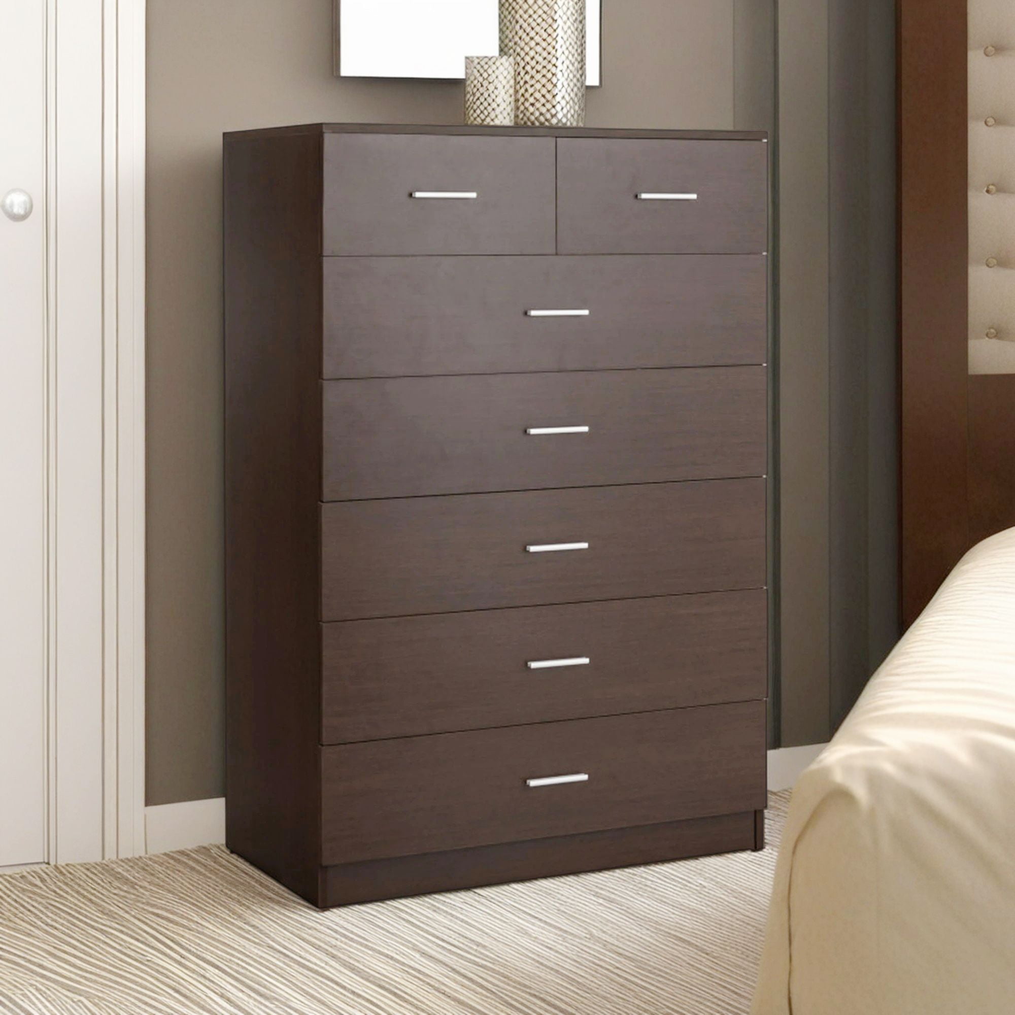 Demi Bonn Storage Dresser, Wooden Chest of Drawers with Anti-toppling Device and Metal Handles, for Living Room, Bedroom, Entryway, Espresso