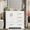 thumbnail image 3 of 36-inch Traditional Bathroom Vanity with Ceramic Sink, Two Soft Close Doors and Four Drawers, Ample Storage Cabinet for Bathroom Remodel, White, 3 of 17