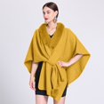 thumbnail image 2 of Aocisk Ladies Autumn Winter Hooded Shawl Cape Wool Blend Coat Large Size Cardigan Wrap With Collar Yellow One Size, 2 of 3