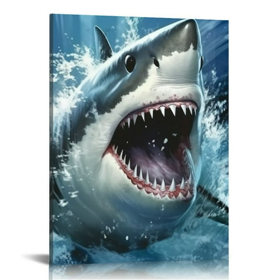 Sheronv Shark Fine Art Aesthetic Poster & Print Wall Painting for Home Office Decor, Canvas Art for Living Room Bedroom Bathroom 12x16 in