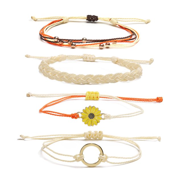 Pulsera de hilo de girasol hecha a mano con dijes de cuerda trenzada, pulsera de surfista bohemio para adolescentes, niñas, preadolescentes y mujeres oso de fresa Electrónica