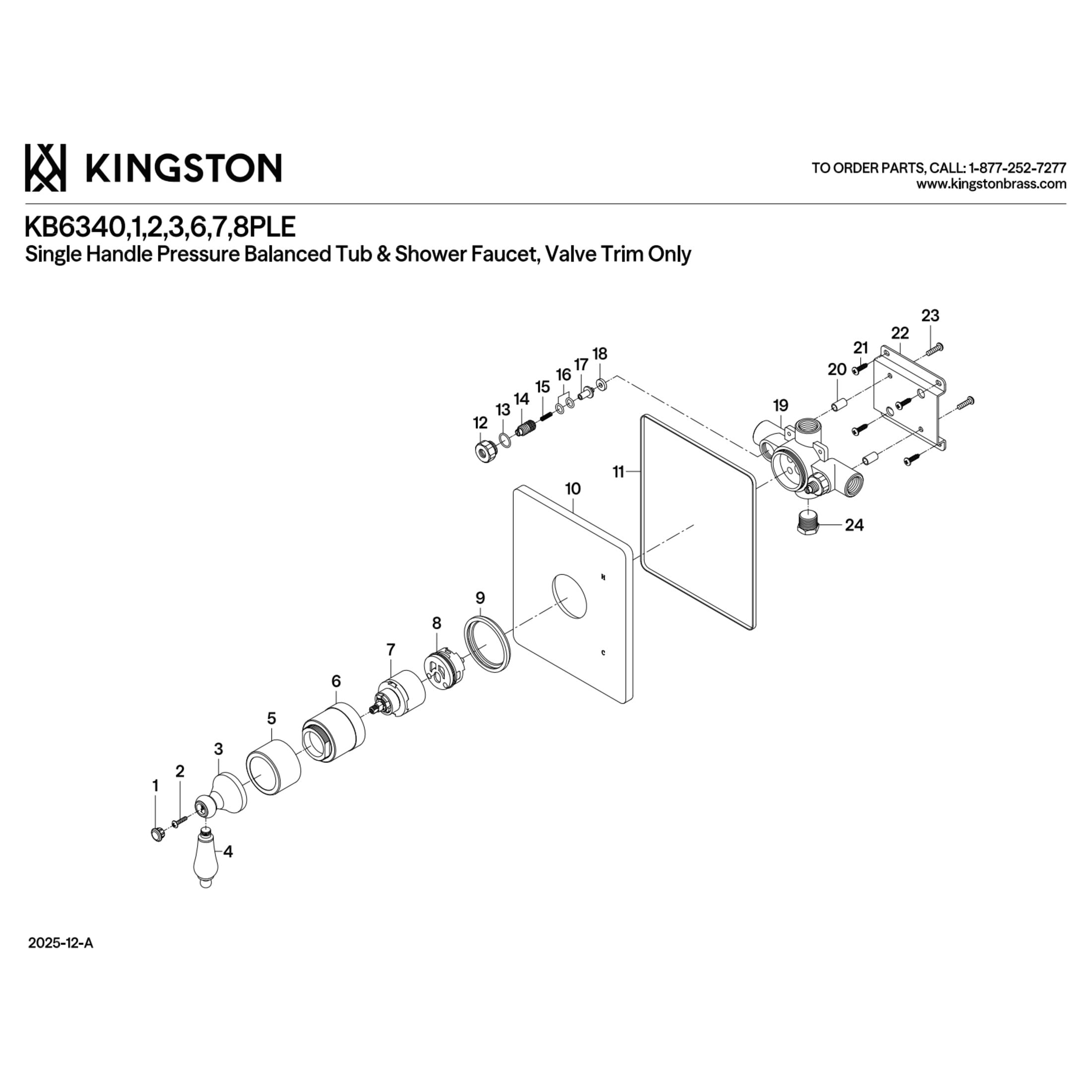 Kingston KB6340PLE Demure Single-Handle Pressure Balanced Shower Valve and Trim Set - Valve Included, Matte Black