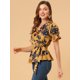 thumbnail image 4 of AllegK Blucon cuello en V floral con volantes y mancorpamujer Amarillo M, 4 of 6