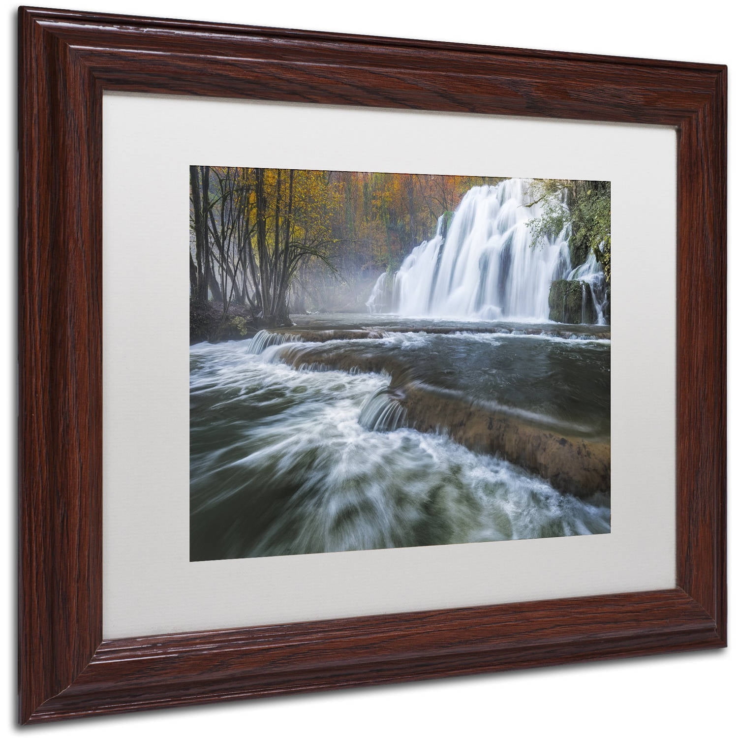 Trademark Fine Art "Waterfalls of Tufs in Jura" Canvas Art by Mathieu Rivrin, White Matte, Wood Frame