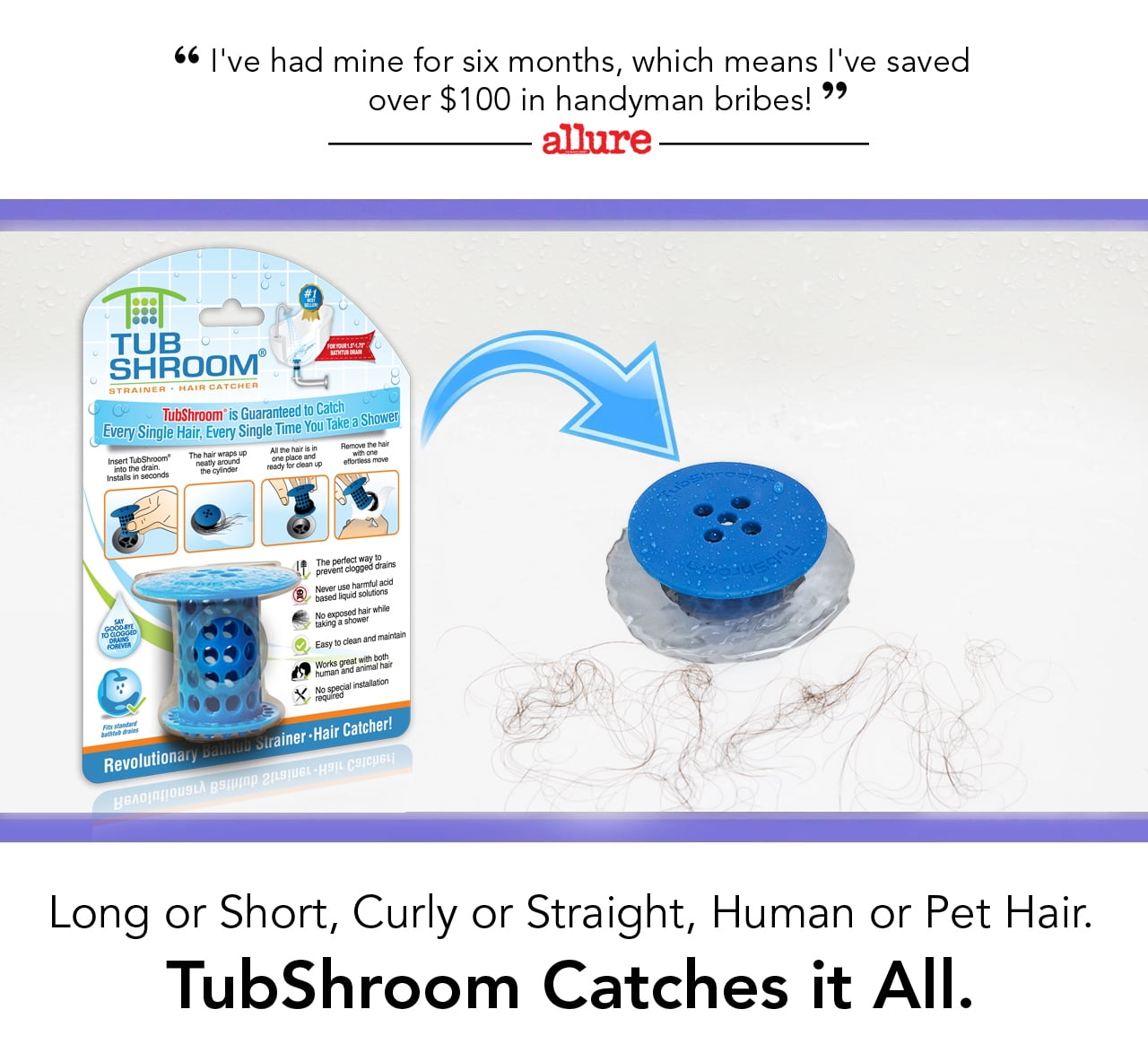 TubShroom (Orange) The Hair Catcher That Prevents Clogged Tub Drains