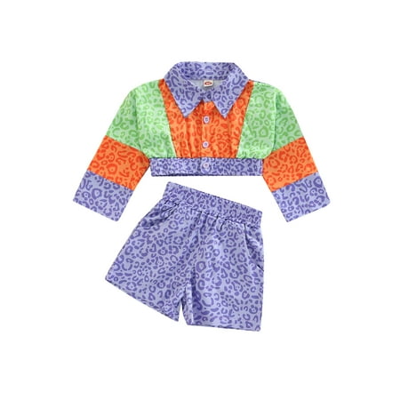 

Bagilaanoe 2pcs Toddler Baby Girl Short Pants Set Leopard Print Short Sleeve Shirt Tops + Shorts 6M 12M 18M 24M 3T 4T Kids Casual Outfits