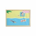 thumbnail image 1 of Graphic Beach Wall Art with Frame, Above Vista Cartoon of Summer Holiday People on Towel Float and Surfboard, Printed Fabric Poster for Bathroom Living Room, 35" x 23", Multicolor, by Ambesonne, 1 of 2