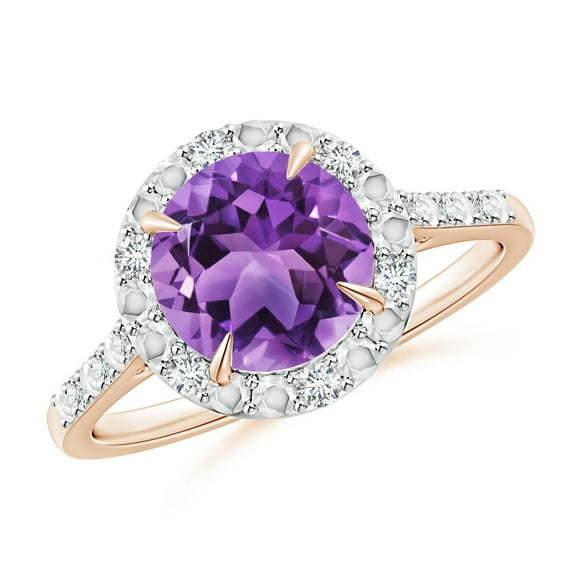 ANGARA Natural Round 1.7 ct Amethyst Engagement Ring with Diamond Halo in 14K Rose Gold for Women (Size-8mm) | February Birthstone, Anniversary, Jewelry Gift for Women | Natural Amethyst Ring