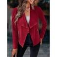 thumbnail image 3 of Women's Faux Suede Jacket Fashion Autumn Long Sleeve Front Opening Cropped Coat, 3 of 6