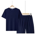 thumbnail image 6 of Tnhcen Men's Summer Solid Color Short Sleeve Crew Neck Elastic Waist Shorts Thin Polyester Pajama Set Sleepwear L - 4XL, 6 of 9