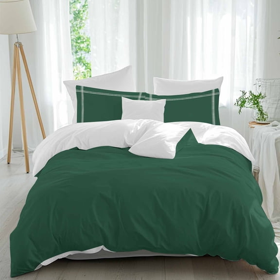 3 Piece Pure Olive Green Duvet Cover Set Queen Size, Microfiber Comforter/Quilt Cover with Corner Ties and 2 Pillowcases, Simple Solid Color All Season Soft Bedding with Zipper Closure