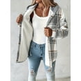thumbnail image 5 of Plaid Pattern Long Sleeve Shacket Button Down Fleece Lined Hooded Jackets Warm Coat, 5 of 7