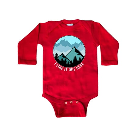 

Inktastic I Like It Out Here Mountains in Blue Gift Baby Boy or Baby Girl Long Sleeve Bodysuit