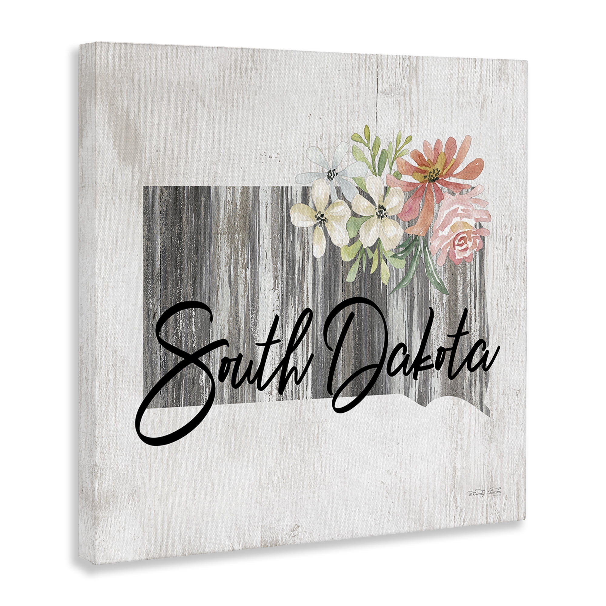 Stupell Industries Shabby Chic South Dakota Botanical & Floral Painting Gallery Wrapped Canvas Art Print Wall Art, 17 x 17