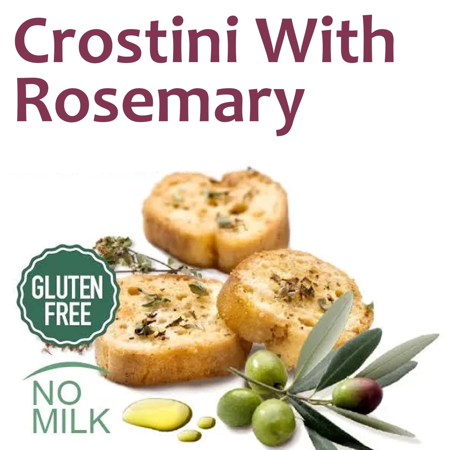 NATISANI Gluten-free Crostini with Rosemary and Olive Oil, Product of Italy, Toasted Bread Slices, All-natural, Flavoring or Preservatives, 130g (Pack of 3)