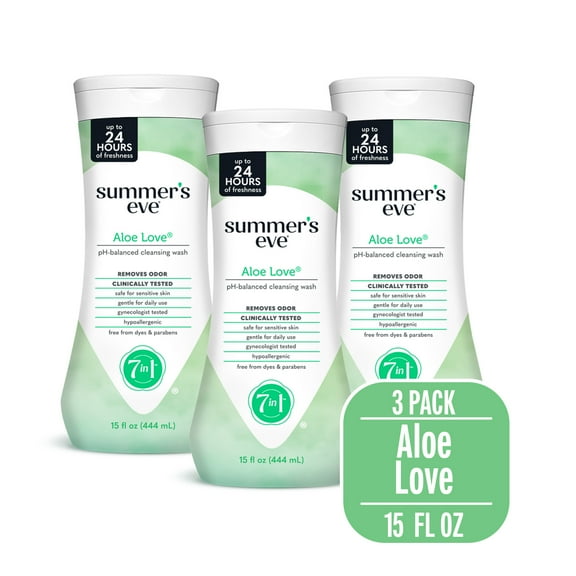 Summer’s Eve Aloe Love Gentle Daily Feminine Wash, Removes Odor, pH Balanced, 15 fl oz, 3 Pack
