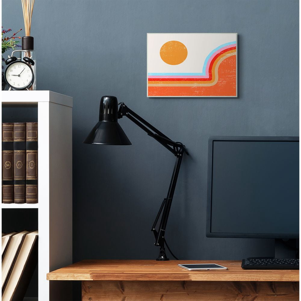 Stupell Industries Abstract Sun Over Striped Lines Blue Red Orange Wall Plaque Design by Daphne Polselli