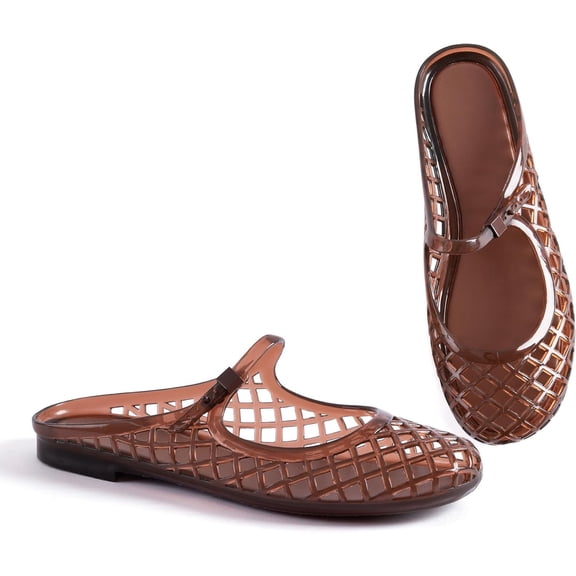 Women's Jelly Mesh Mule Sandals, Hollow Out Breathable Flat Shoes, Closed Toe Slip-on Sandals, Waterproof Anti-slip Summer Beach Casual Shoes for Outdoor Daily Wear