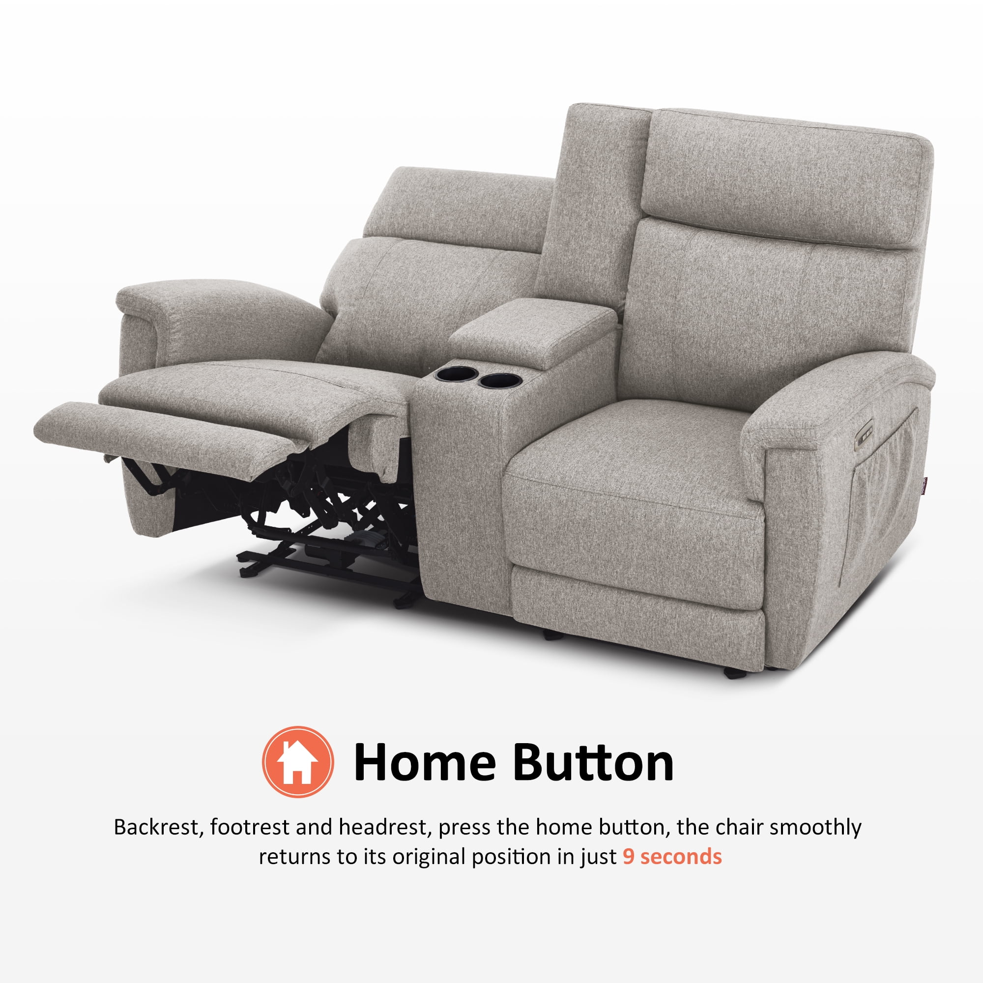 MCombo 70.8" Power Loveseat Recliner Sofa with Console, Massage and Dual Heating, Adjustable Headrest for Living Room, Fabric (Mist Grey)