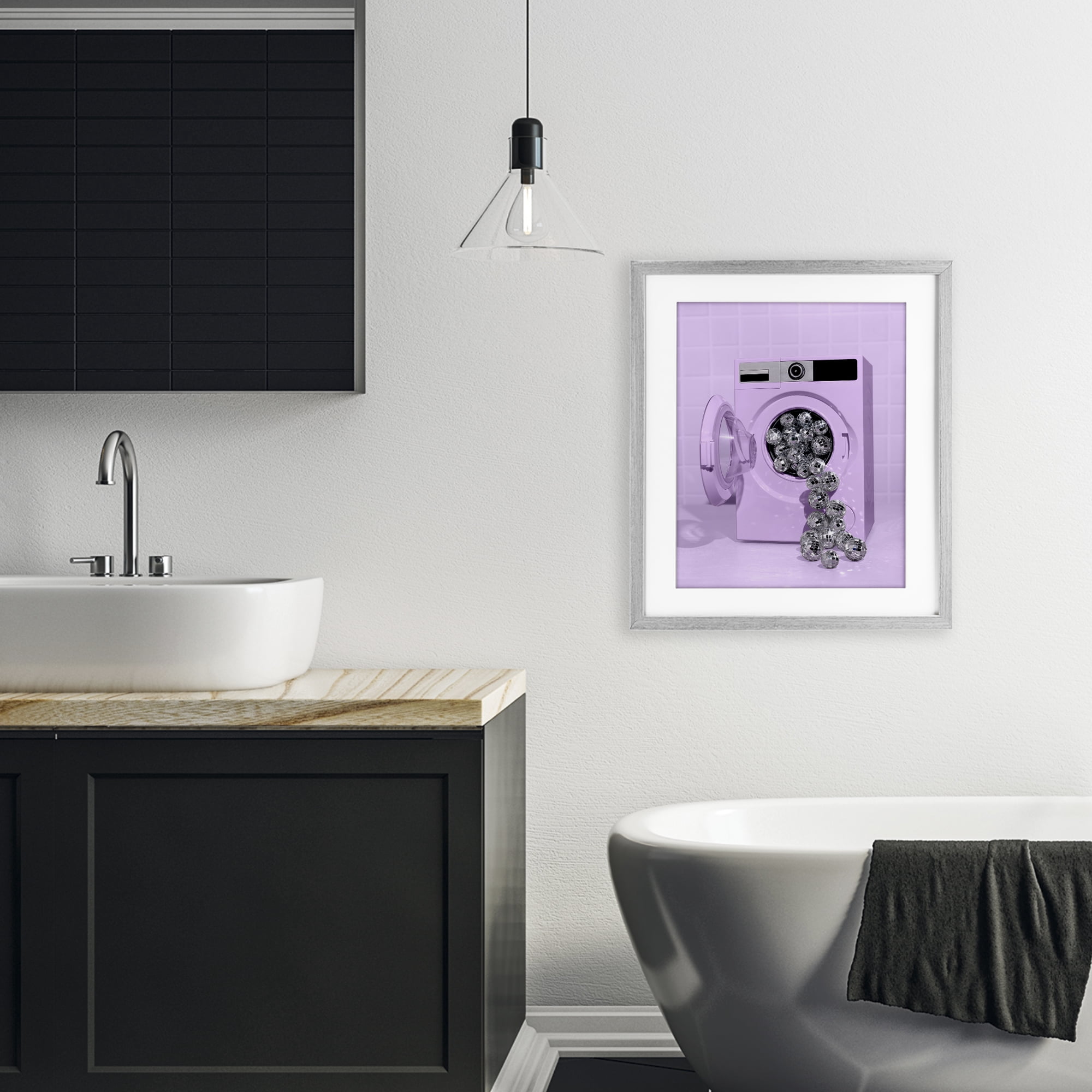 Stupell Industries Disco Laundry Machine over Purple Gray Framed Print Under Glass, design by LISH Creative