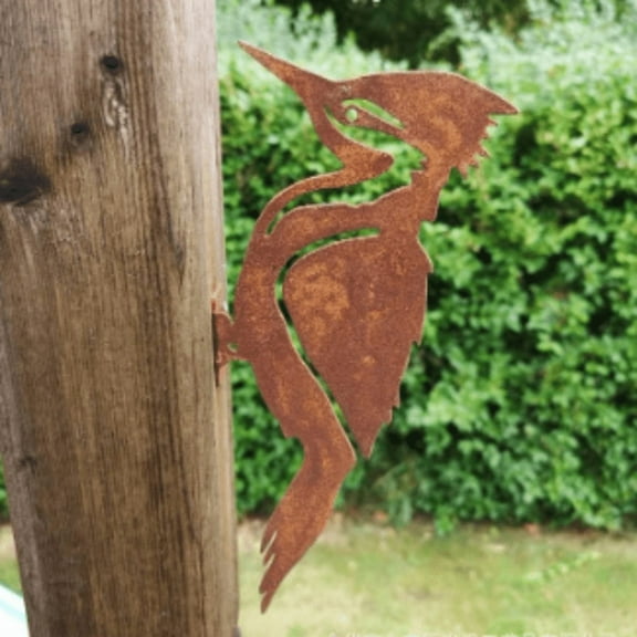 HELLOYOUNG 5.1 Inch  Metal Bird Silhouette Garden Art  Rusty Woodpecker & Robin Ideal Fence Decor for Country Yards & Patios Outdoor  Transformation Artifact for Charming Garden