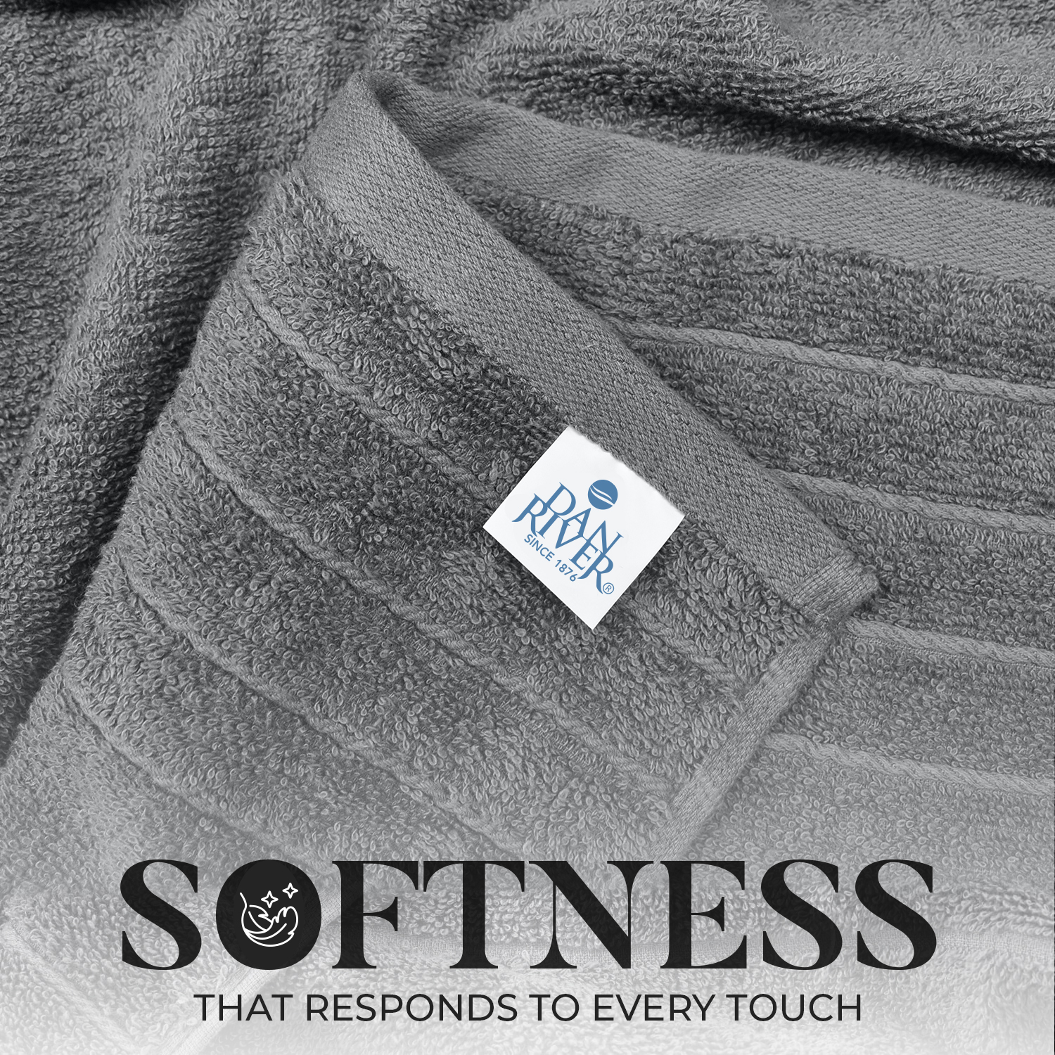 Dan River Bath Towel 30x60 pack of 4 Ultra Soft Quick Drying Large Cotton Towel - Gray